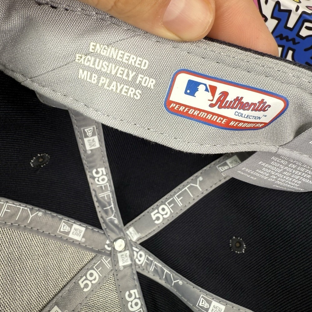 Exclusive New Era Fitted NY Yankees Hat Blue Baseball Pink UV 96 7 1/4 - Picture 7 of 9